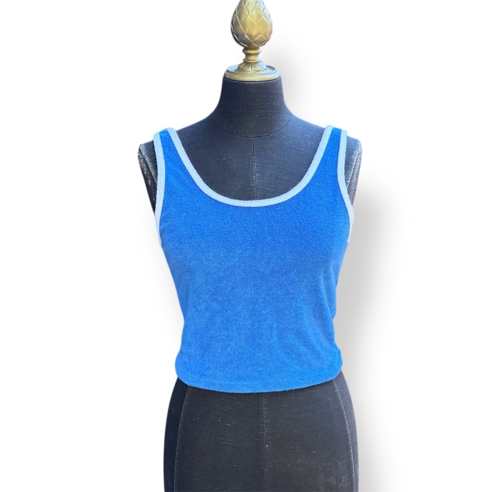 Hollister Cropped Tank Top Size Medium Terry Cloth Blue White